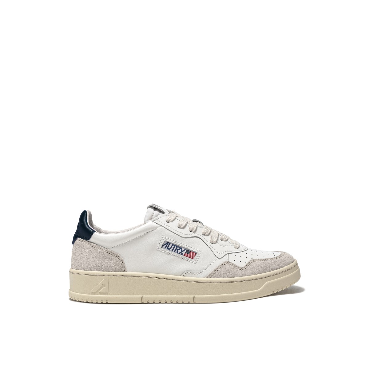 White, Blue and Grey Suede Leather Medalist Low Top Sneakers
