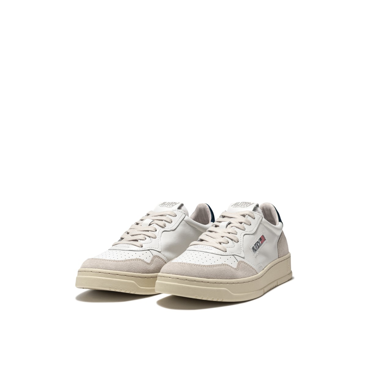White, Blue and Grey Suede Leather Medalist Low Top Sneakers