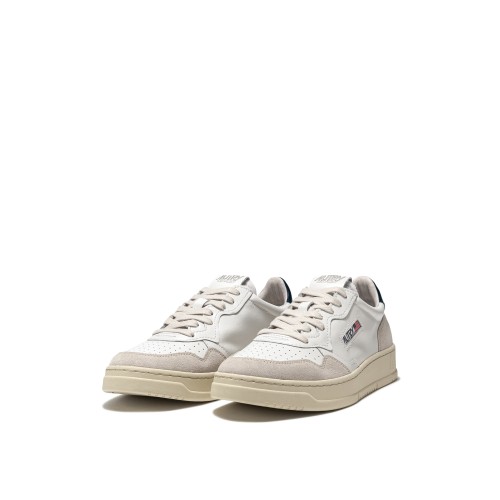 White, Blue and Grey Suede Leather Medalist Low Top Sneakers