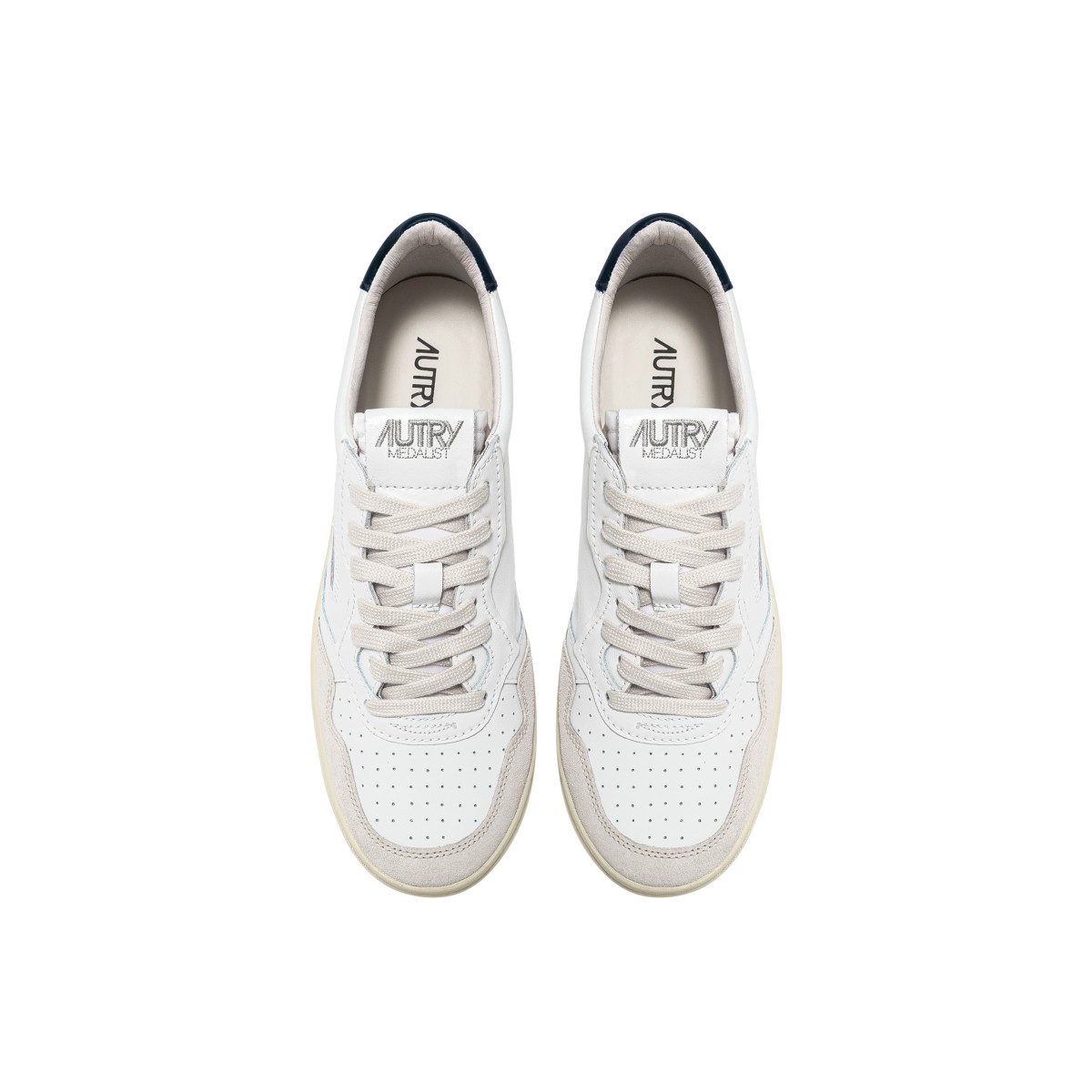 White, Blue and Grey Suede Leather Medalist Low Top Sneakers