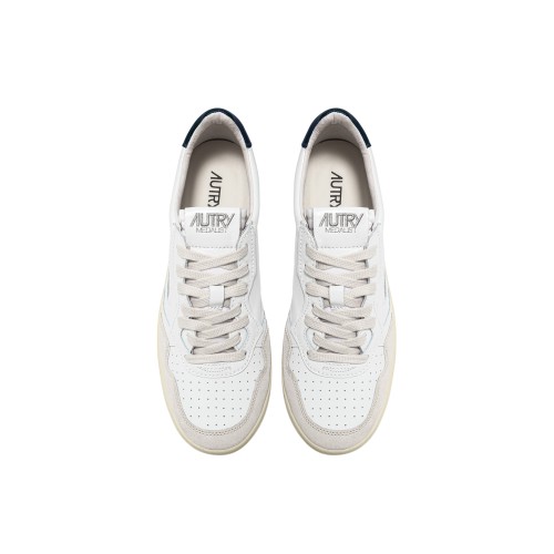 White, Blue and Grey Suede Leather Medalist Low Top Sneakers