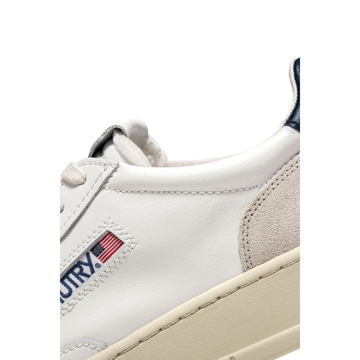 White, Blue and Grey Suede Leather Medalist Low Top Sneakers