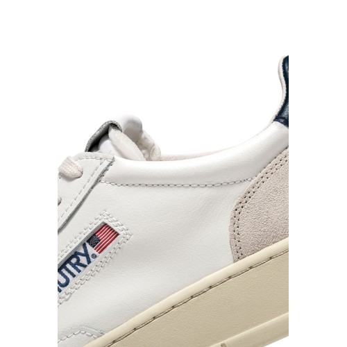 White, Blue and Grey Suede Leather Medalist Low Top Sneakers