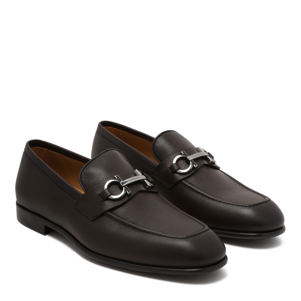 Brown Leather Gancini Loafers