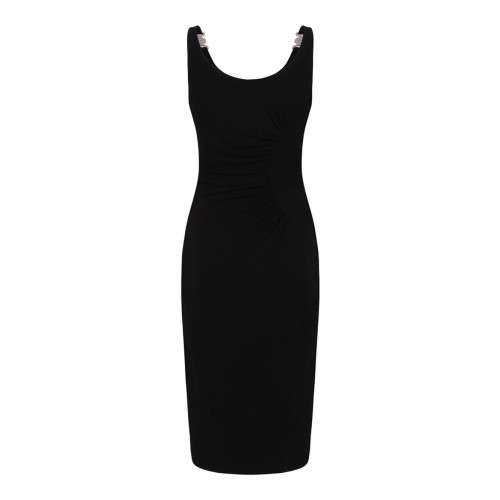 Black Jersey Crepe Stretch Midi Dress