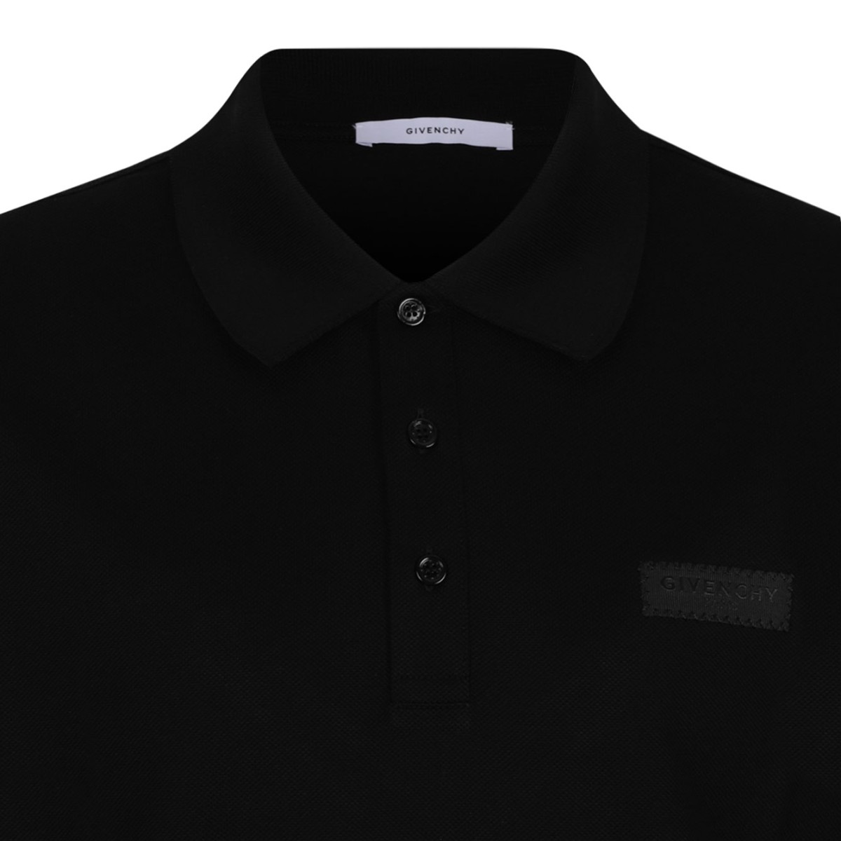 Black Cotton Logo Patch Polo Shirt With Grosgrain.