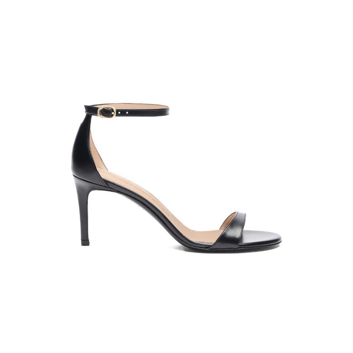 Stuart Weitzman Black Leather Ankle-Strap Sandals.