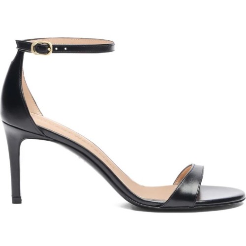 Stuart Weitzman Black Leather Ankle-Strap Sandals.