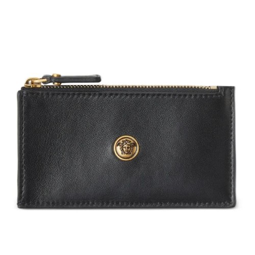Versace Black Lamb Leather Zip Card Case.