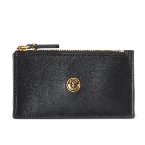Versace Black Lamb Leather Zip Card Case. 2