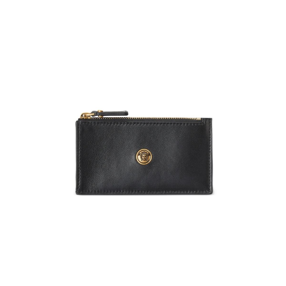 Versace Black Lamb Leather Zip Card Case.