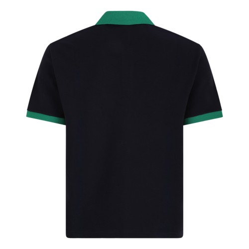 Versace Navy Cotton Polo Shirt with Green Collar. 2