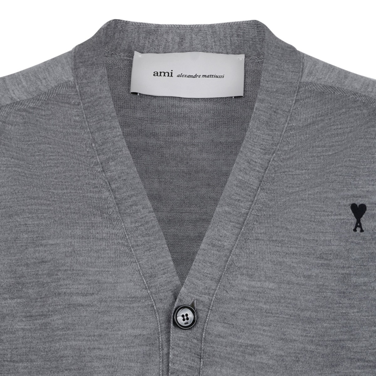 Grey Wool Cardigan With Ami de Coeur Embroidery