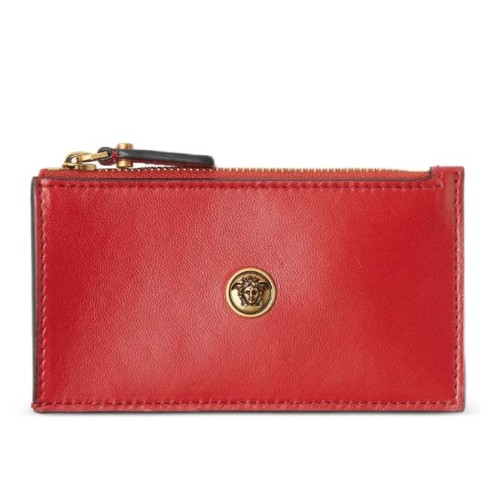 Gianni Versace Red Lamb Leather Zip Card Case.