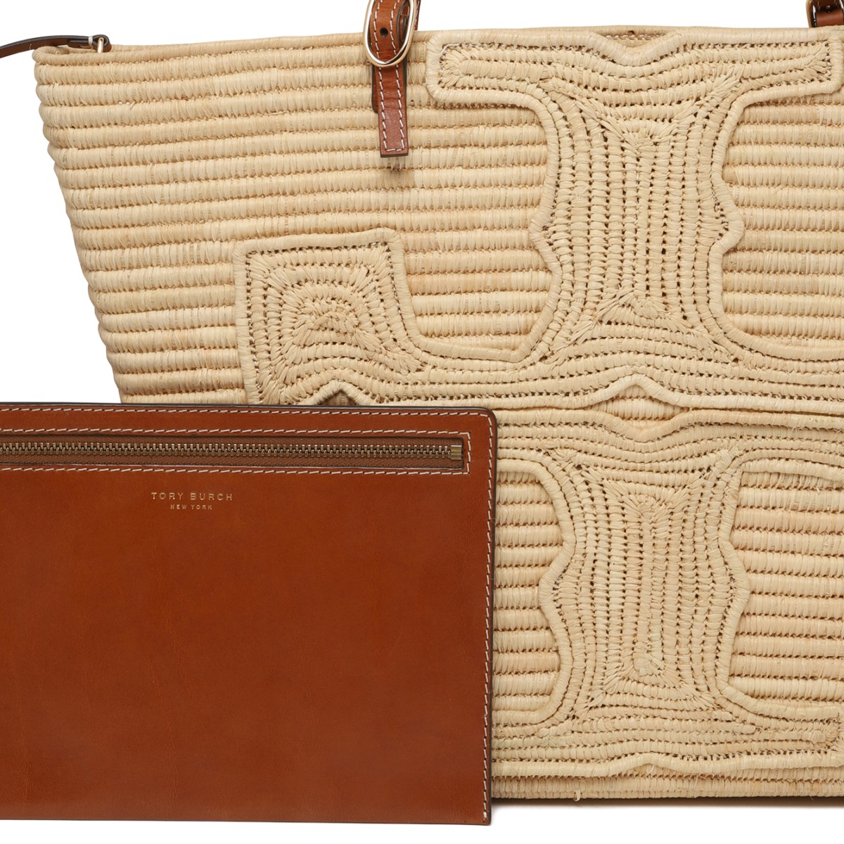 Tory Burch Natural Woven Tote Bag, Height: 11.4" (29cm) length: 12.6" (32cm) depth: 5.9" (15cm)