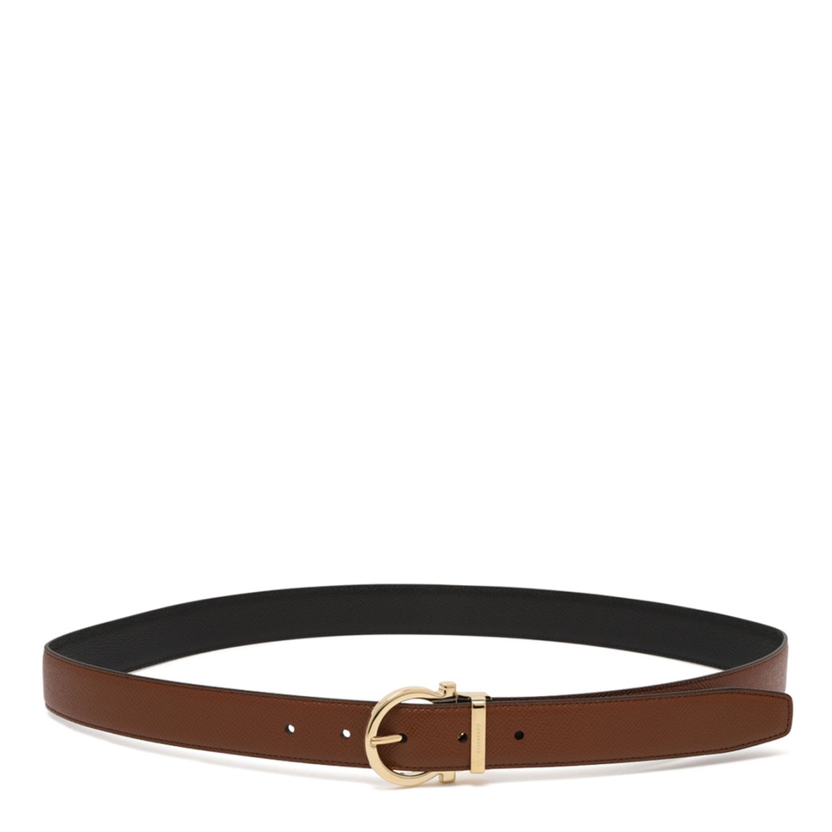 Brown Reversible Leather Belt With Gancini Buckle
