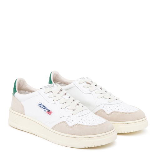 White, Green and Grey Suede Leather Medalist Low Top Sneakers