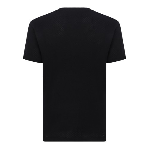 Black Perforated Rib SS Crew Neck T-Shirt