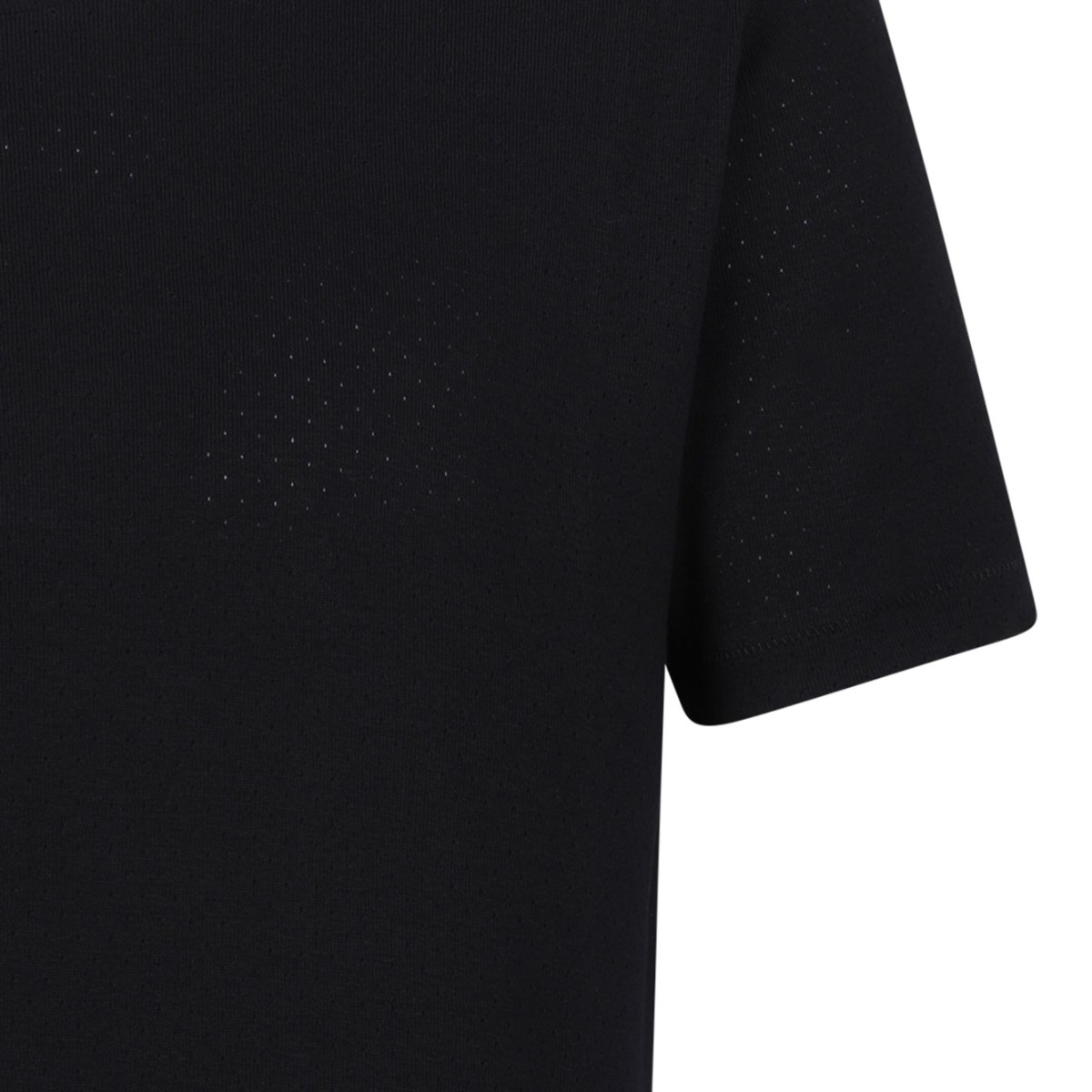 Black Perforated Rib SS Crew Neck T-Shirt