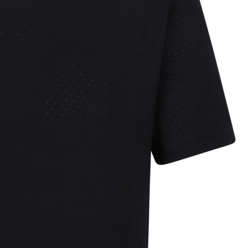 Black Perforated Rib SS Crew Neck T-Shirt