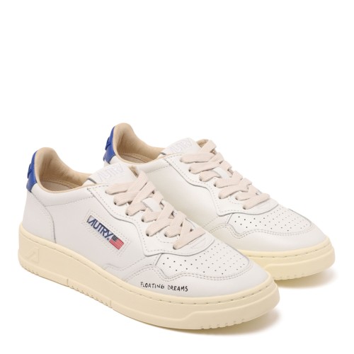 White and Blue Leather Medalist Low Sneaker