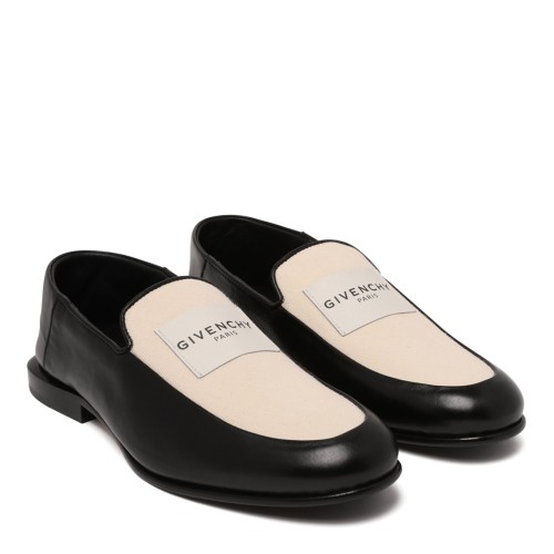 Black and White Label Loafers In Leather And Canvas 2