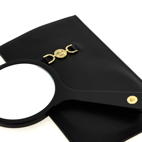 Medusa Black Hand Mirror With Leather Case