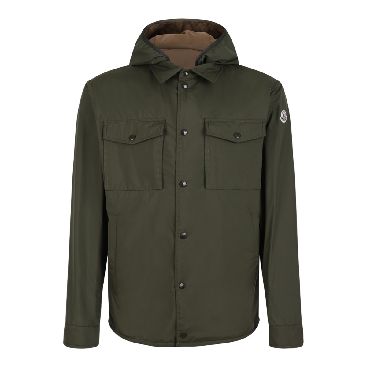 Moncler Olive Green Hooded Overshirt Jacket.