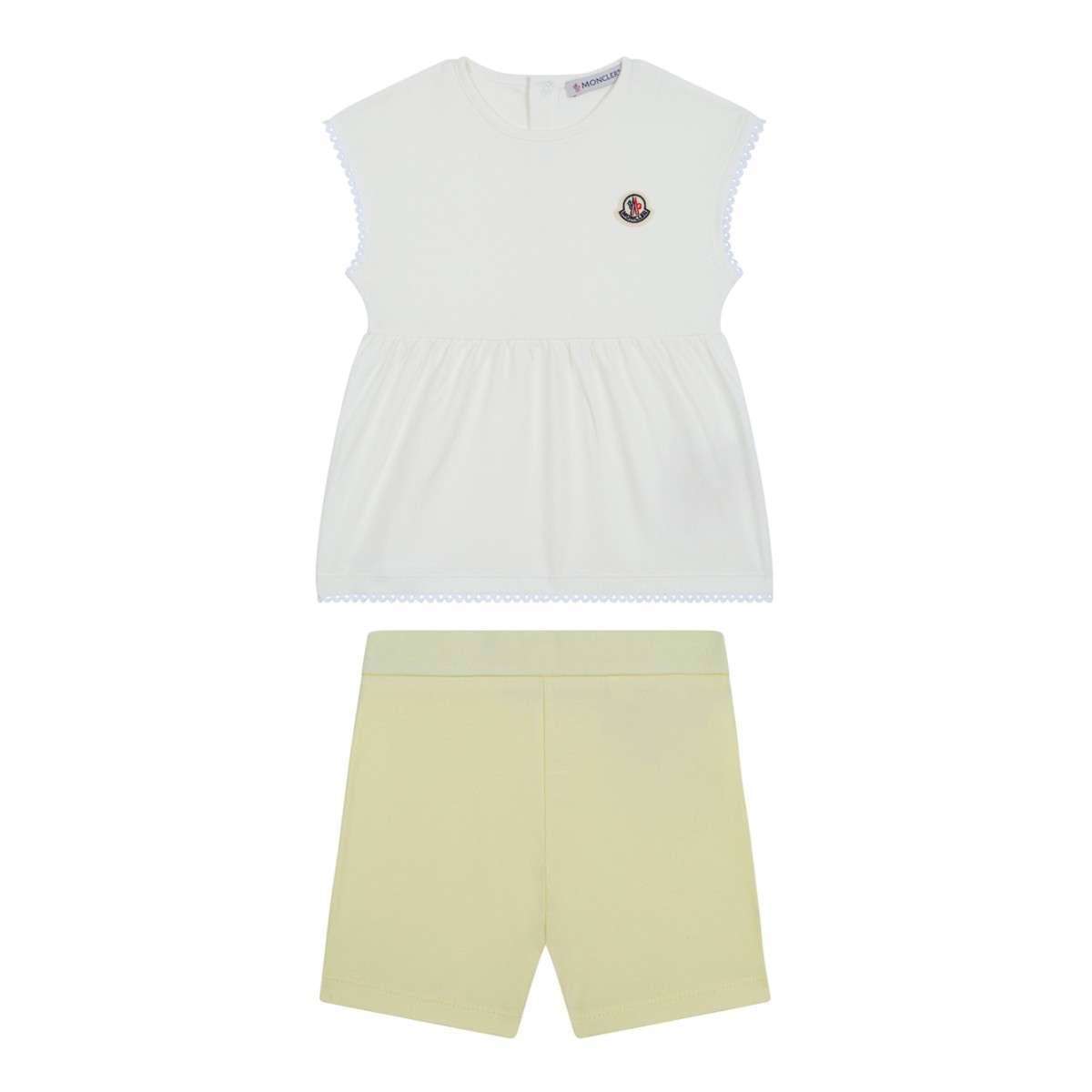 Moncler Baby White and Pale Yellow Two-Piece Set.