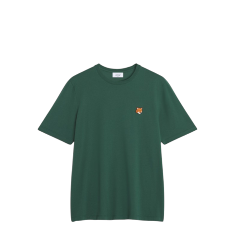 Maison Kitsun Green Cotton T-Shirt with Fox Patch.