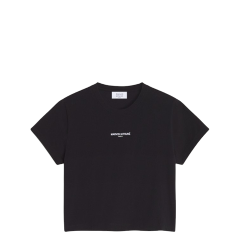 Maison Kitsun Black Cotton Logo T-Shirt.  