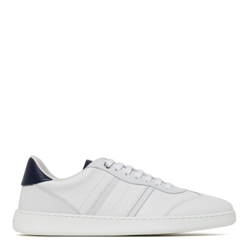 Ferragamo White Leather Sneakers with Contrast Heel Detail.