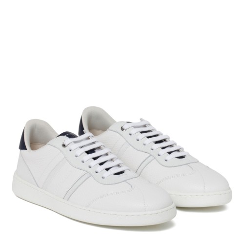 Ferragamo White Leather Sneakers with Contrast Heel Detail. 2