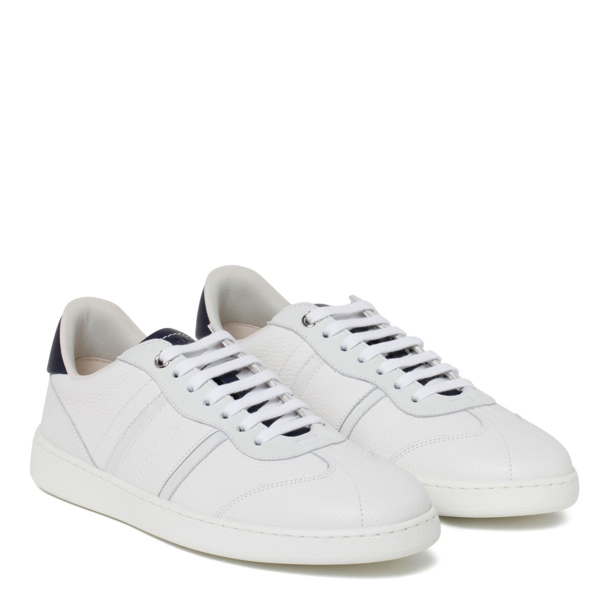 Ferragamo White Leather Sneakers with Contrast Heel Detail.