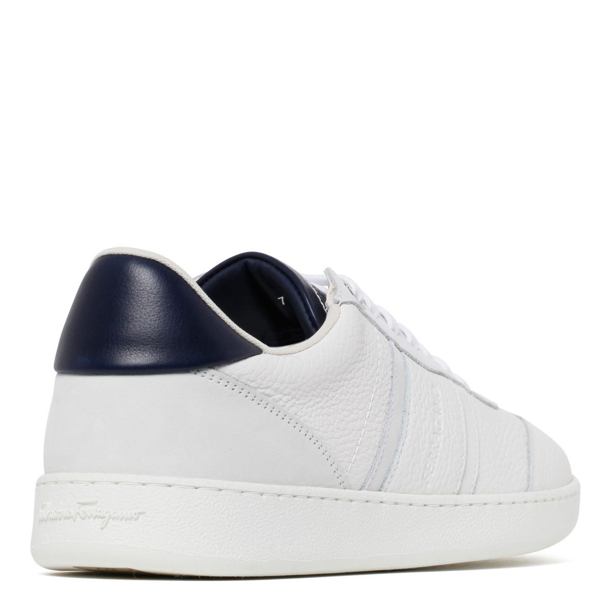 Ferragamo White Leather Sneakers with Contrast Heel Detail.