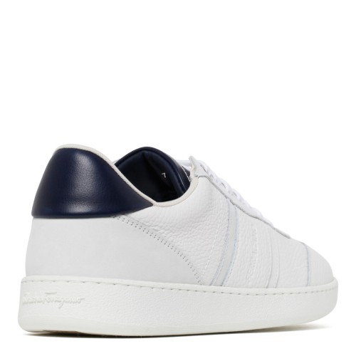 Ferragamo White Leather Sneakers with Contrast Heel Detail.