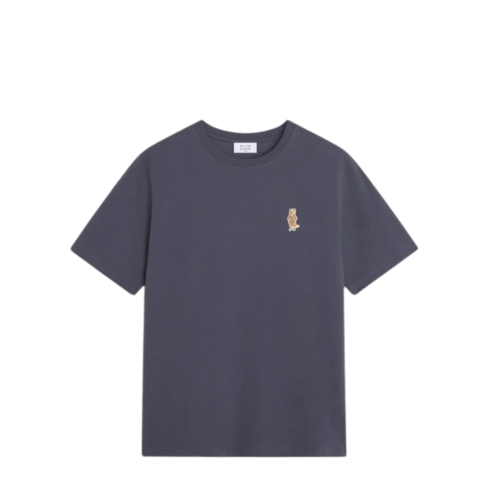 Maison Kitsun Navy Cotton T-Shirt with Fox Patch. 