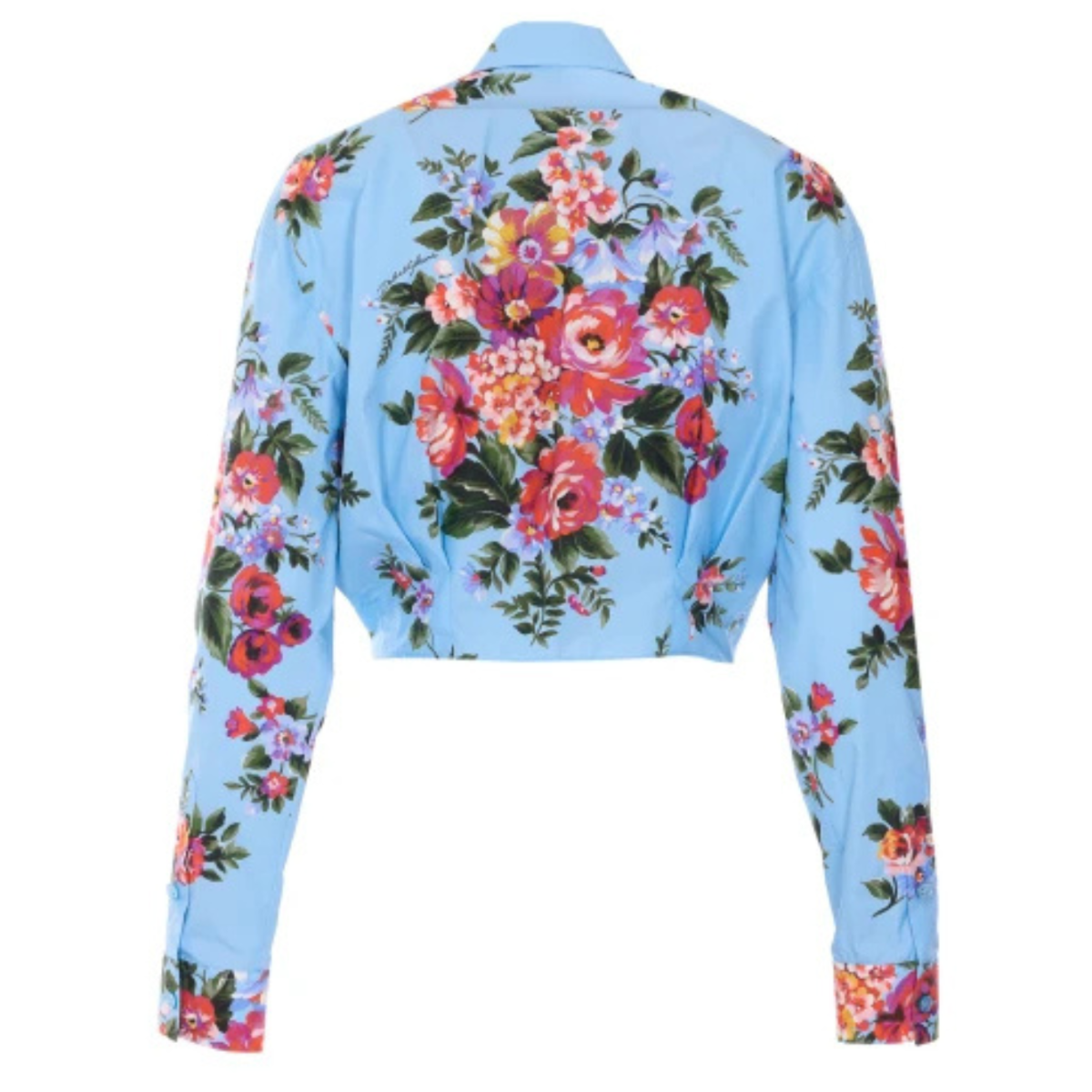 Light Blue Floral Cotton Tie-Front Shirt
