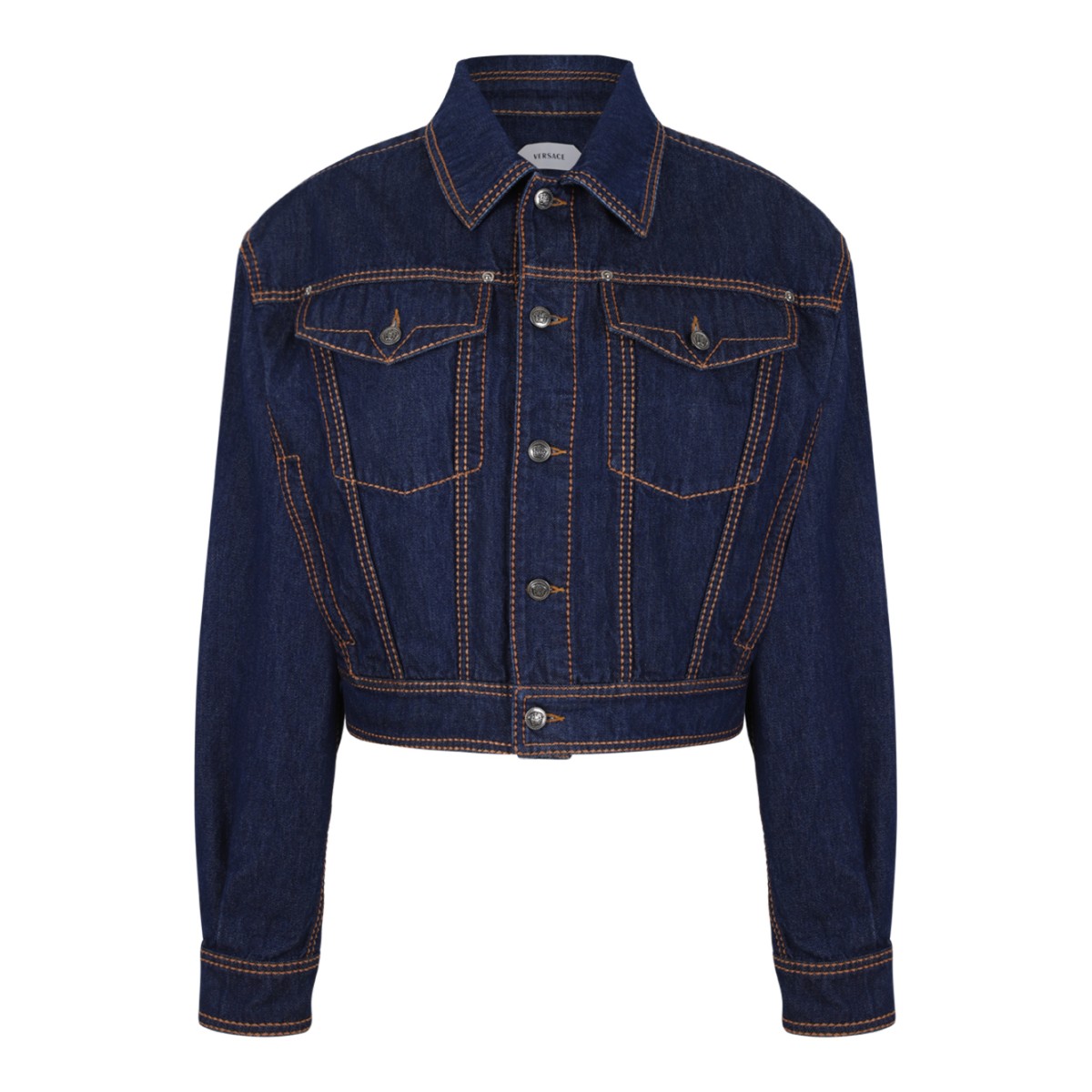 Versace Dark Blue Cropped Denim Jacket.