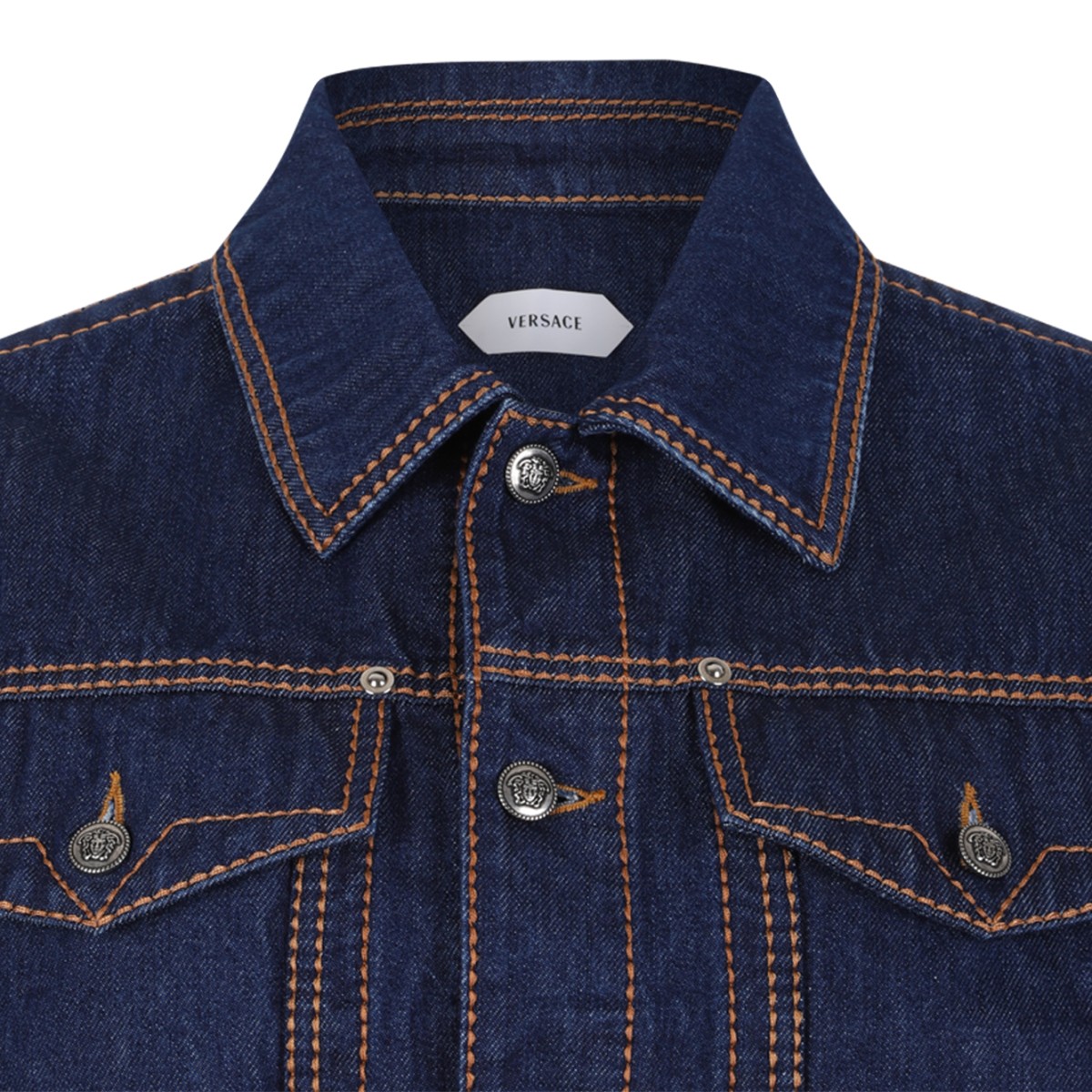 Versace Dark Blue Cropped Denim Jacket.