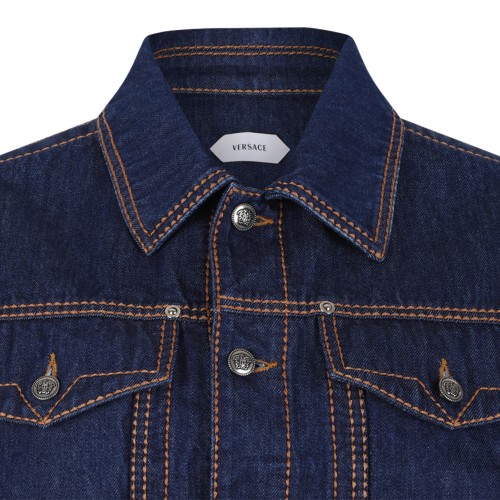 Versace Dark Blue Cropped Denim Jacket.