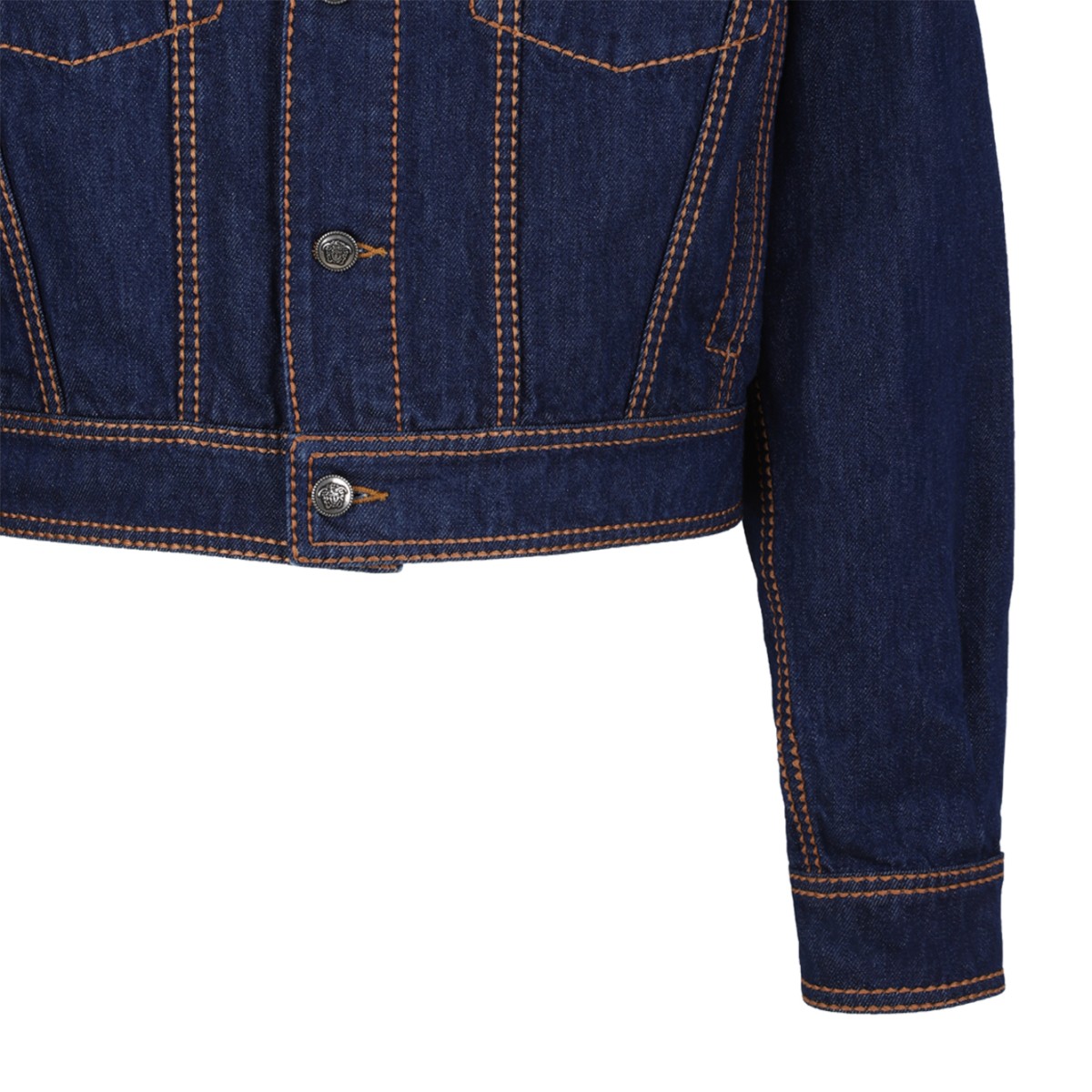 Versace Dark Blue Cropped Denim Jacket.