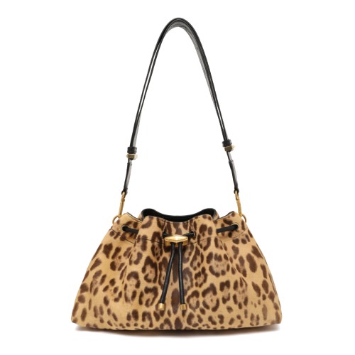 Jimmy Choo Leopard Print Suede Bucket Bag.