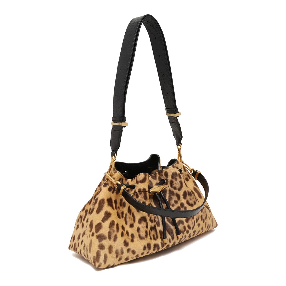 Jimmy Choo Leopard Print Suede Bucket Bag.