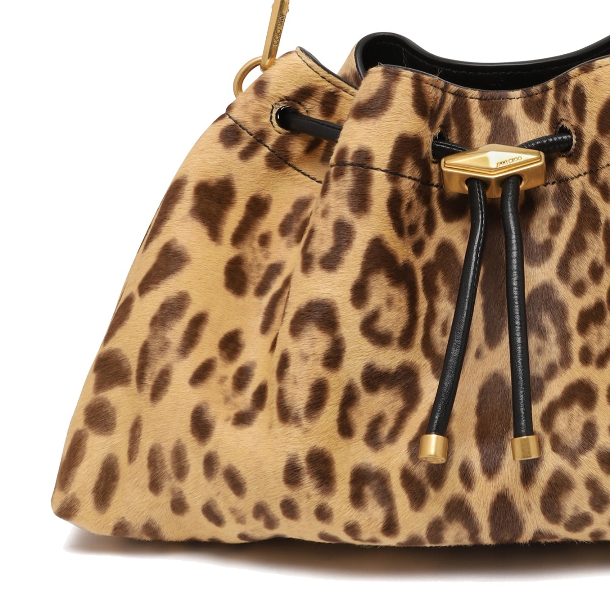 Jimmy Choo Leopard Print Suede Bucket Bag.