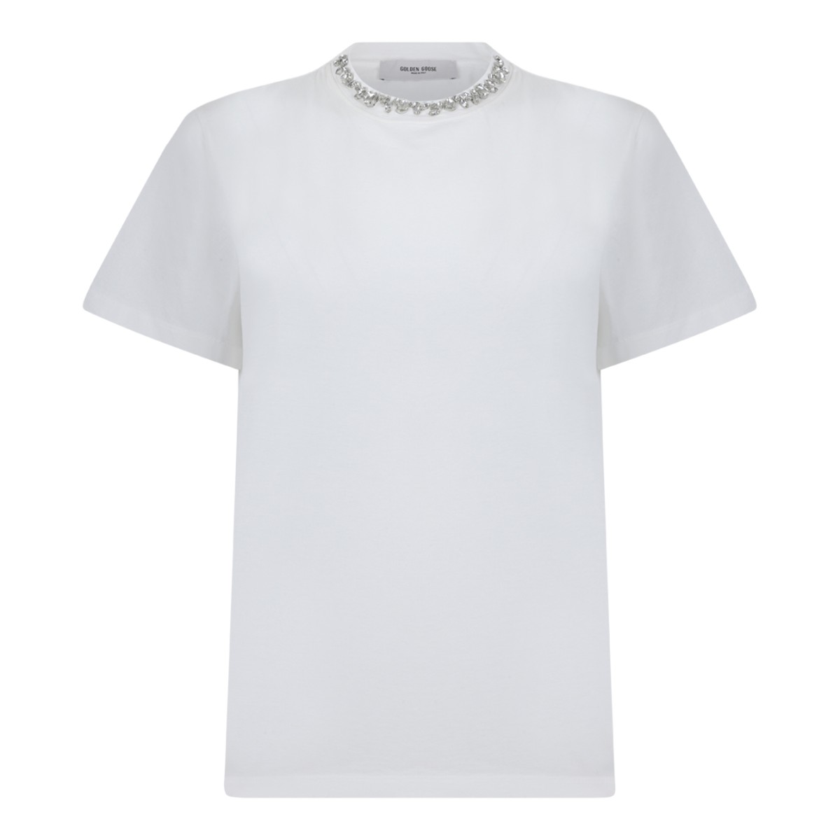 Golden Goose White Cotton Crystal Collar T-Shirt.