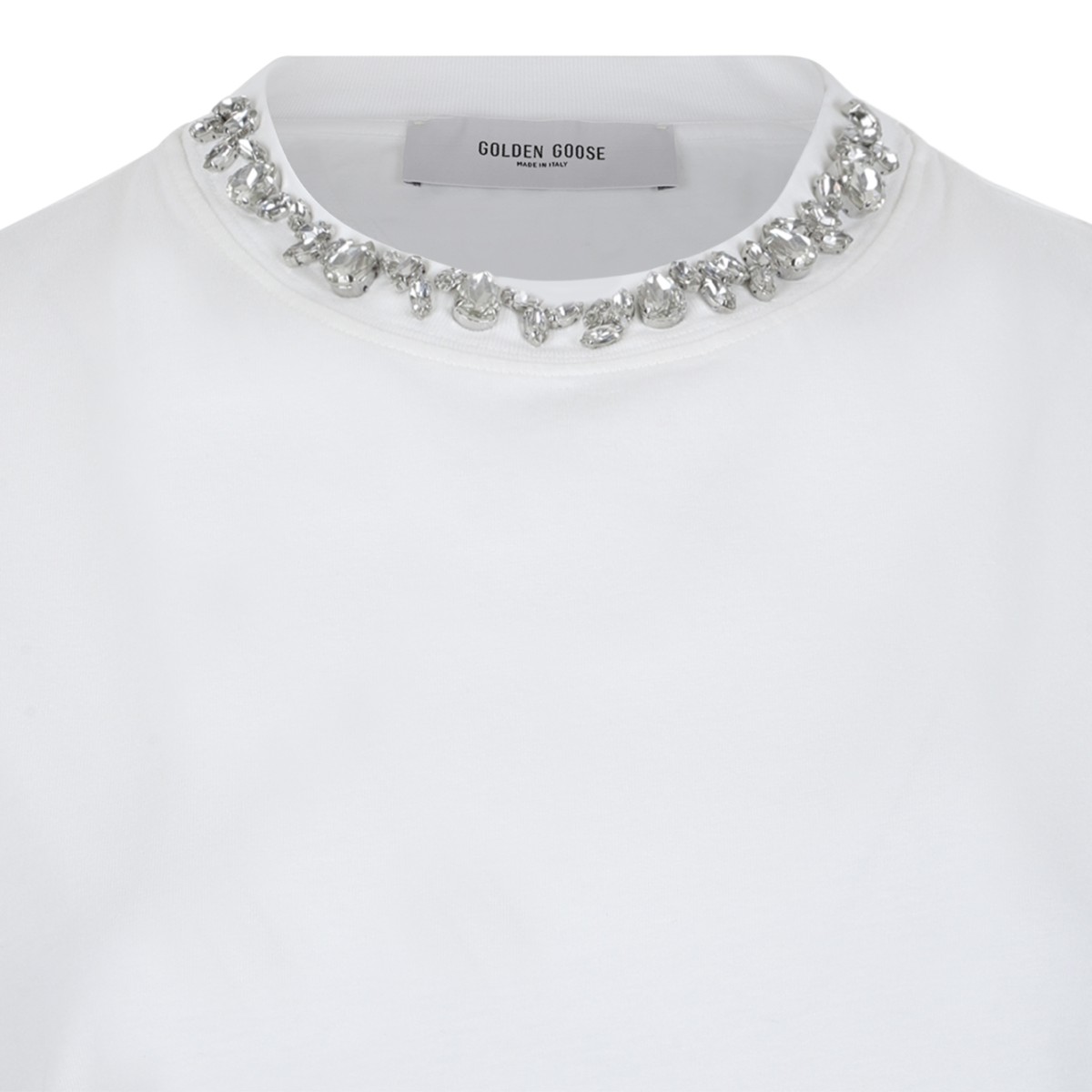 Golden Goose White Cotton Crystal Collar T-Shirt.