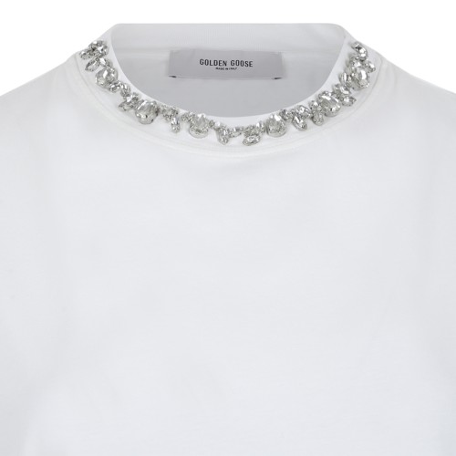 Golden Goose White Cotton Crystal Collar T-Shirt.