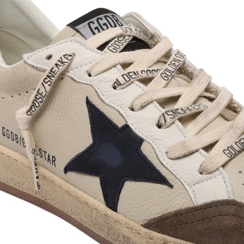 Golden Goose Ball Star White and Beige Leather Sneakers.