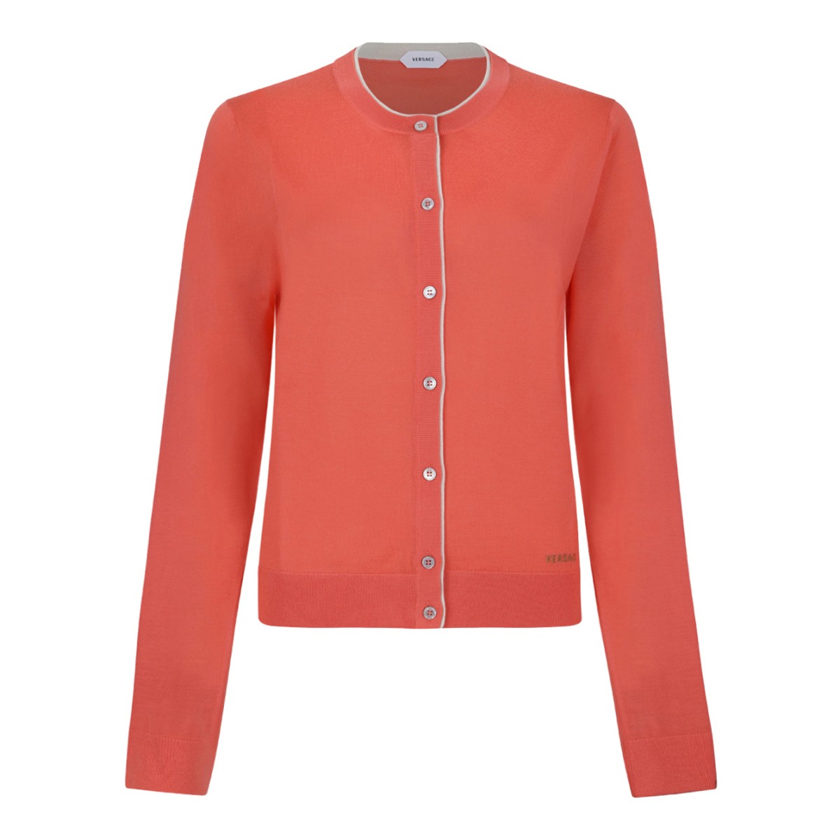 Versace Coral Contrast-Trim Cardigan.
